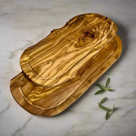 2er Set Olivenholz Schneidebrett mit Saftrille