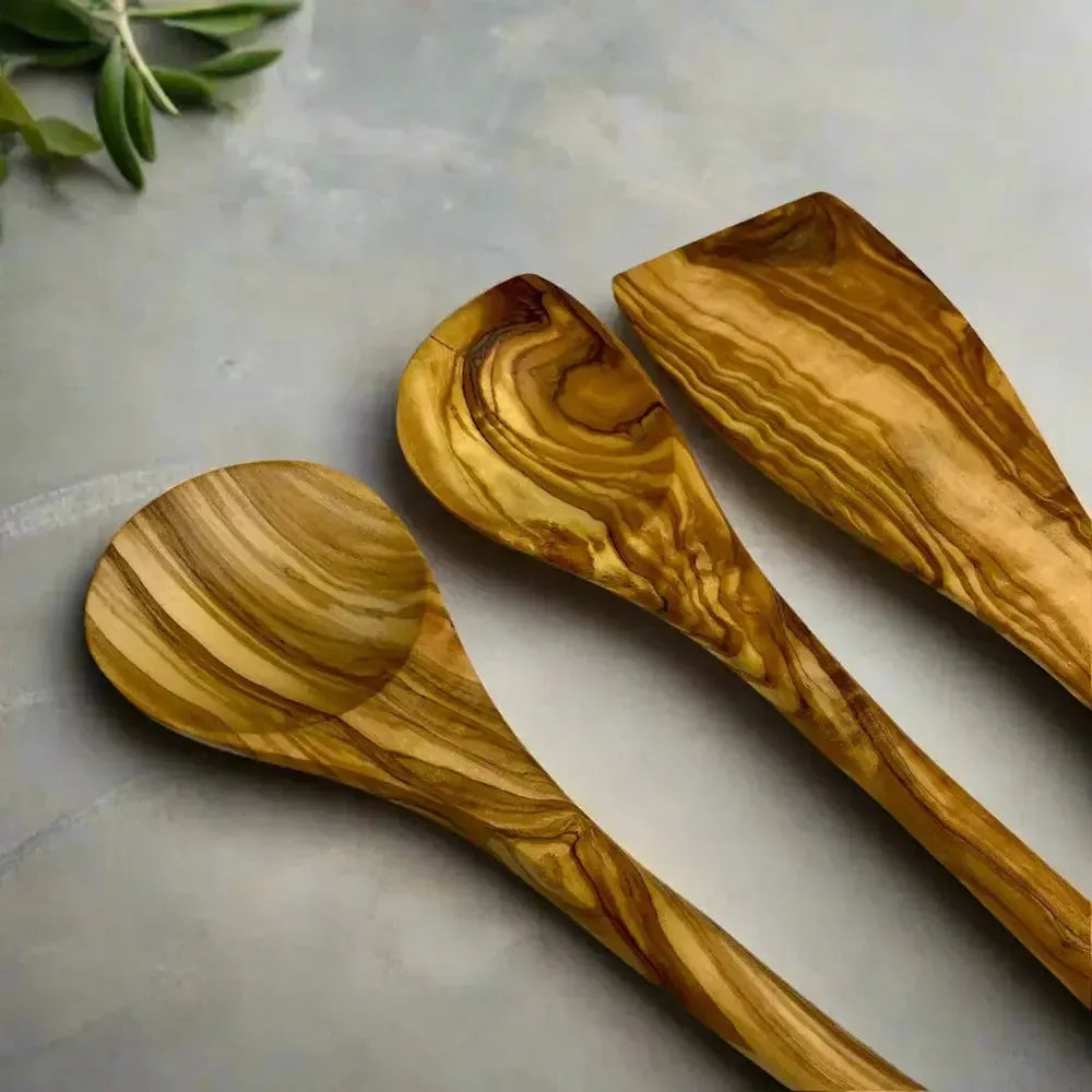 3er Set Olivenholz Kochlöffel + Pfannenwender