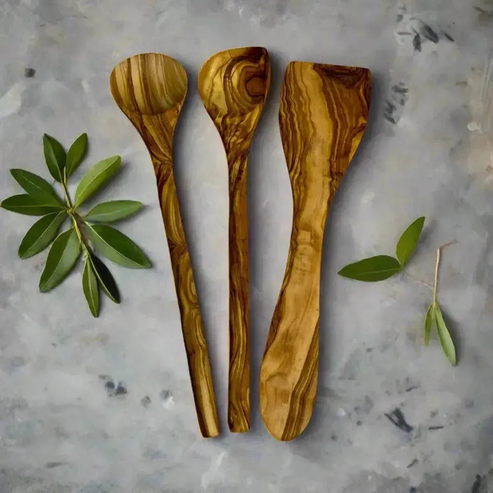 3er Set Olivenholz Kochlöffel + Pfannenwender