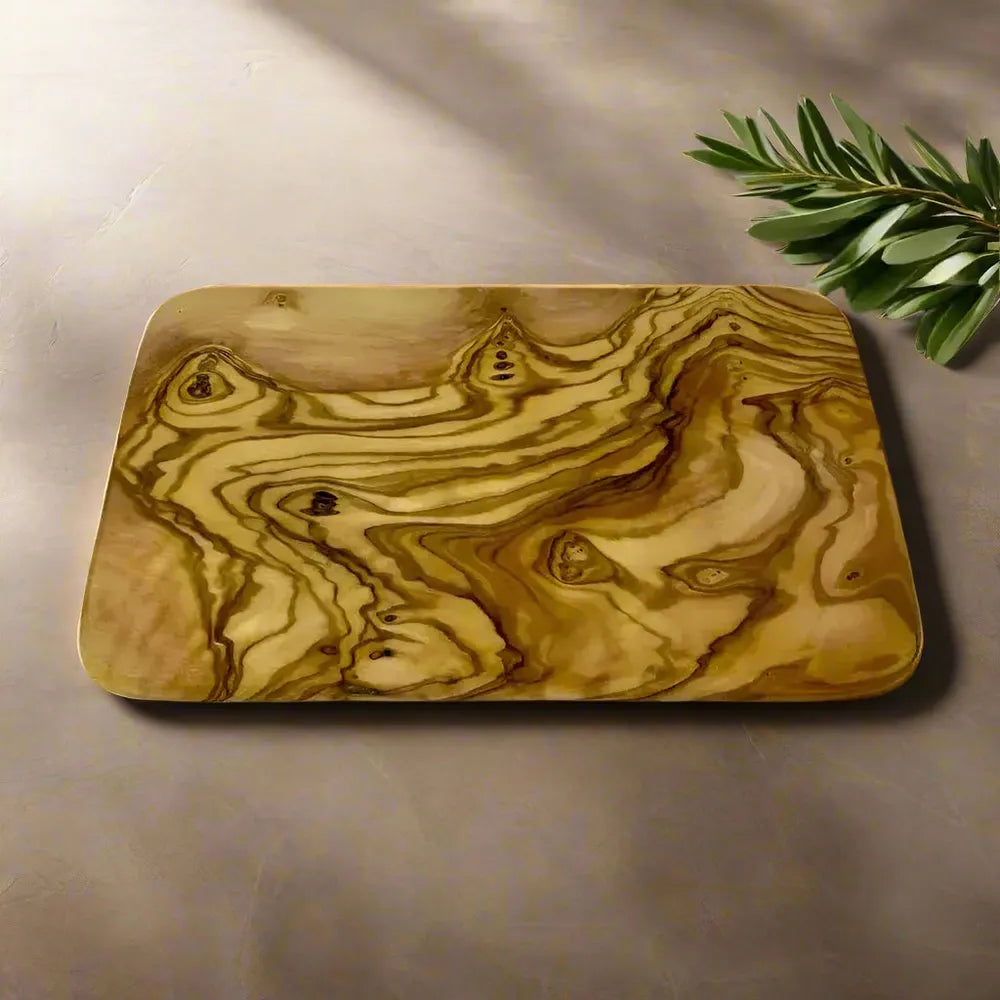 4er Set Olivenholz Frühstücksbrettchen rechteckig (abgerundet) 22 cm