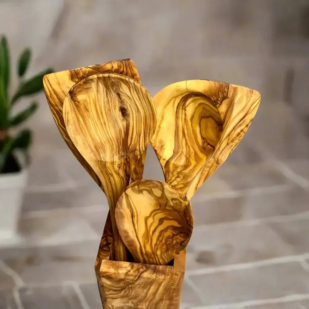 7er Set Olivenholz Küchenhelfer + Box