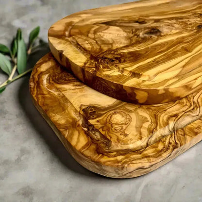 2er Set Olivenholz Schneidebrett mit Saftrille