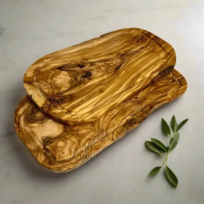 2er Set Olivenholz Schneidebrett mit Saftrille