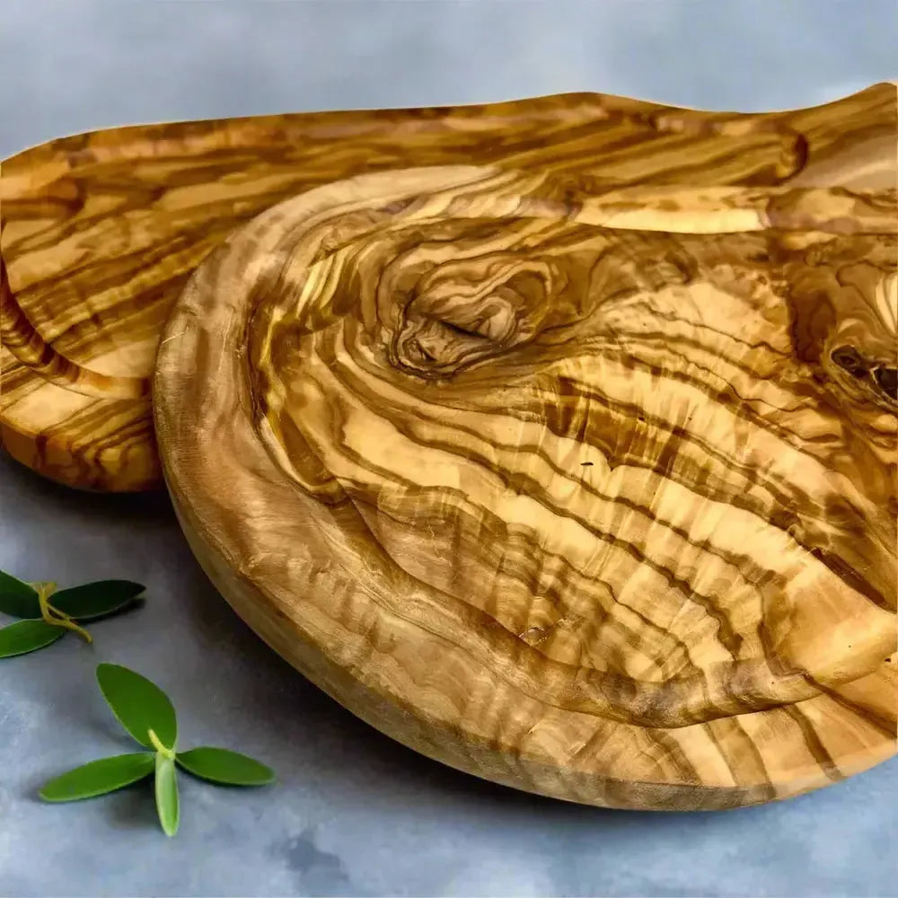 2er Set Olivenholz Schneidebrett mit Saftrille & Griff