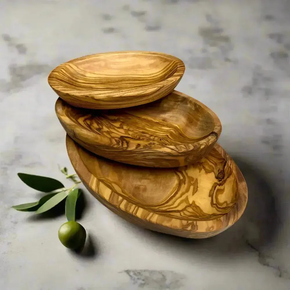 3er Set Olivenholz Tapas Schalen oval flach